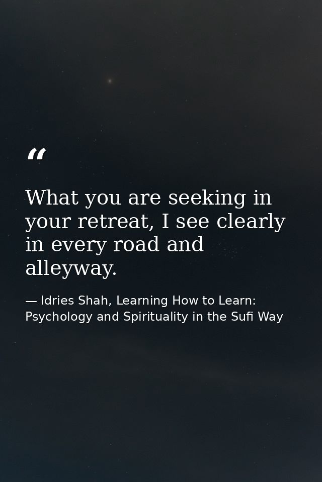 What you are seeking in your retreat, I see clearly in every road and alleyway. — Idries Shah, Learning How to Learn: Psychology and Spirituality in the Sufi Way