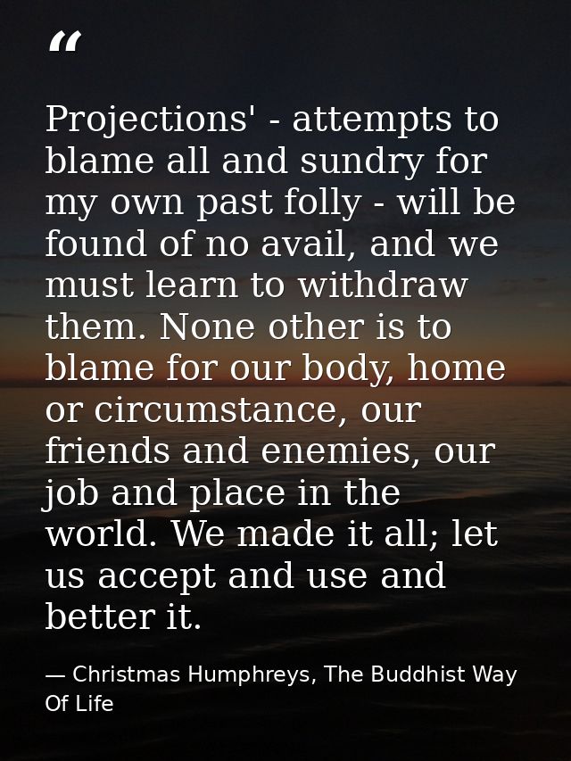 Projections' - attempts to blame all and sundry for my own past folly - will be found of no avail, and we must learn to  — Christmas Humphreys, The Buddhist Way Of Life