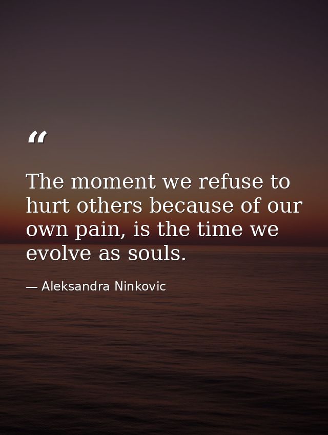The moment we refuse to hurt others because of our own pain, is the time we evolve as souls. — Aleksandra Ninkovic