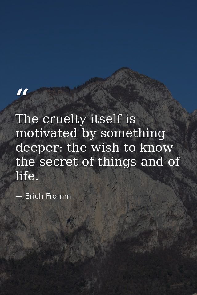 The cruelty itself is motivated by something deeper: the wish to know the secret of things and of life. — Erich Fromm