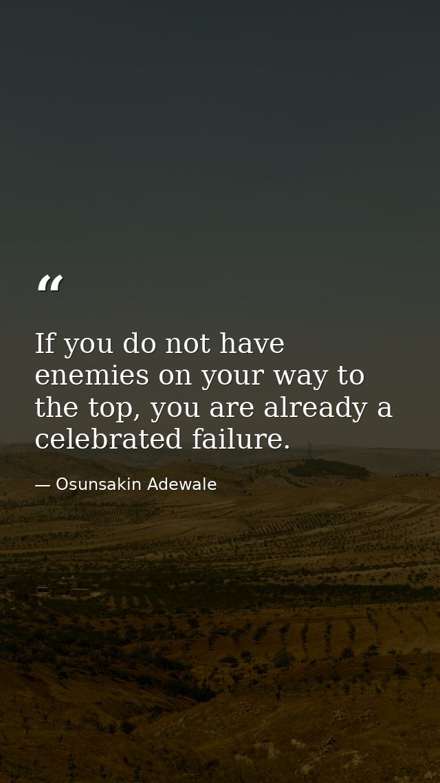If you do not have enemies on your way to the top, you are already a celebrated failure. — Osunsakin Adewale