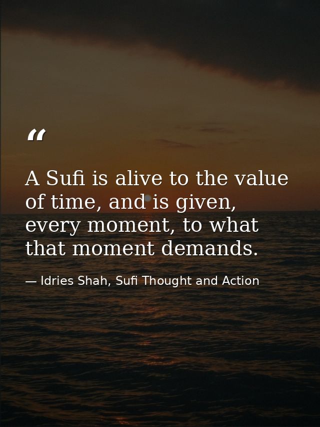A Sufi is alive to the value of time, and is given, every moment, to what that moment demands. — Idries Shah, Sufi Thought and Action