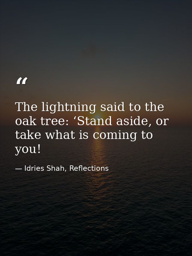 The lightning said to the oak tree: ‘Stand aside, or take what is coming to you! — Idries Shah, Reflections