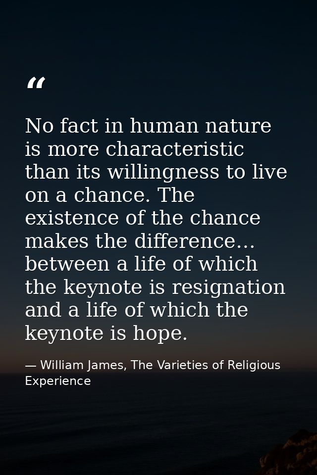 No fact in human nature is more characteristic than its willingness to live on a chance. The existence of the chance mak — William James, The Varieties of Religious Experience