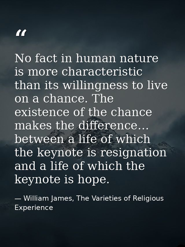 No fact in human nature is more characteristic than its willingness to live on a chance. The existence of the chance mak — William James, The Varieties of Religious Experience