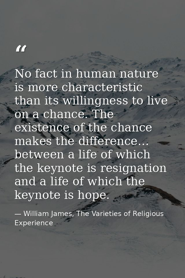 No fact in human nature is more characteristic than its willingness to live on a chance. The existence of the chance mak — William James, The Varieties of Religious Experience