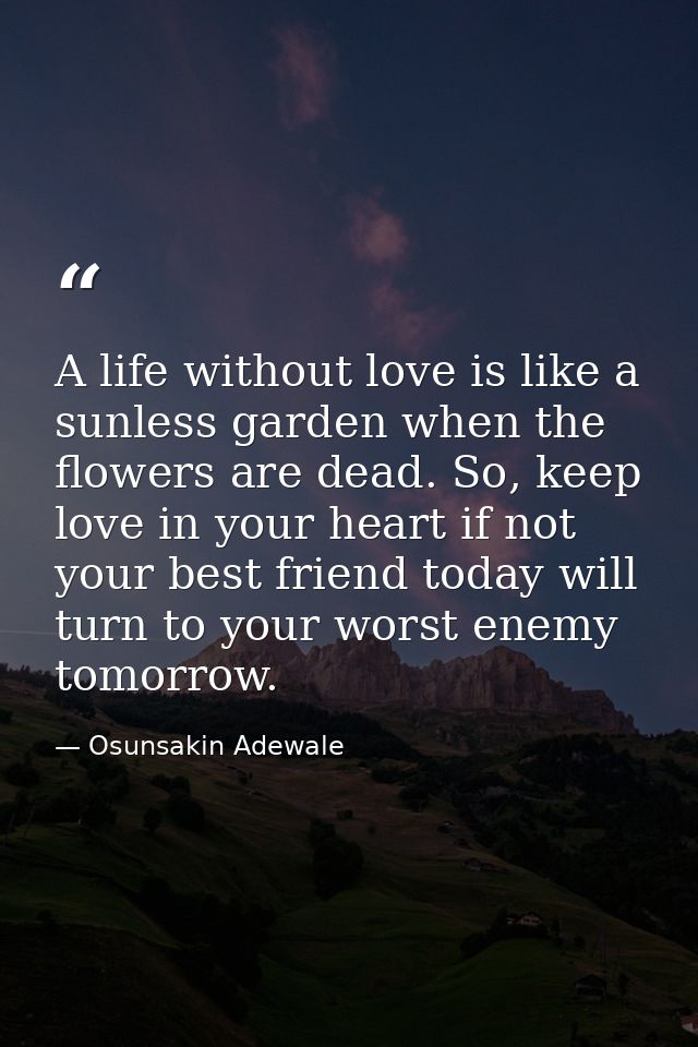 A life without love is like a sunless garden when the flowers are dead. So, keep love in your heart if not your best fri — Osunsakin Adewale