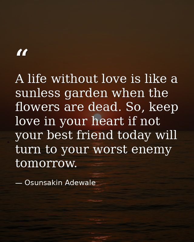 A life without love is like a sunless garden when the flowers are dead. So, keep love in your heart if not your best fri — Osunsakin Adewale