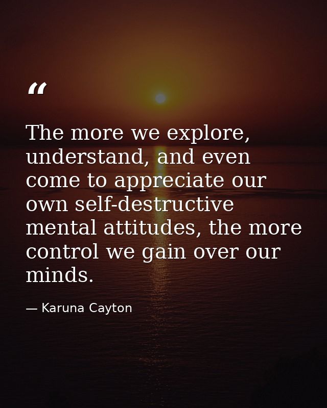 The more we explore, understand, and even come to appreciate our own self-destructive mental attitudes, the more control — Karuna Cayton