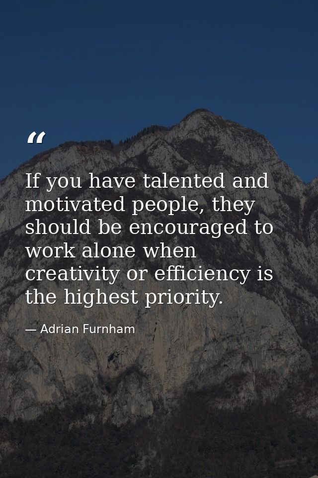 If you have talented and motivated people, they should be encouraged to work alone when creativity or efficiency is the  — Adrian Furnham