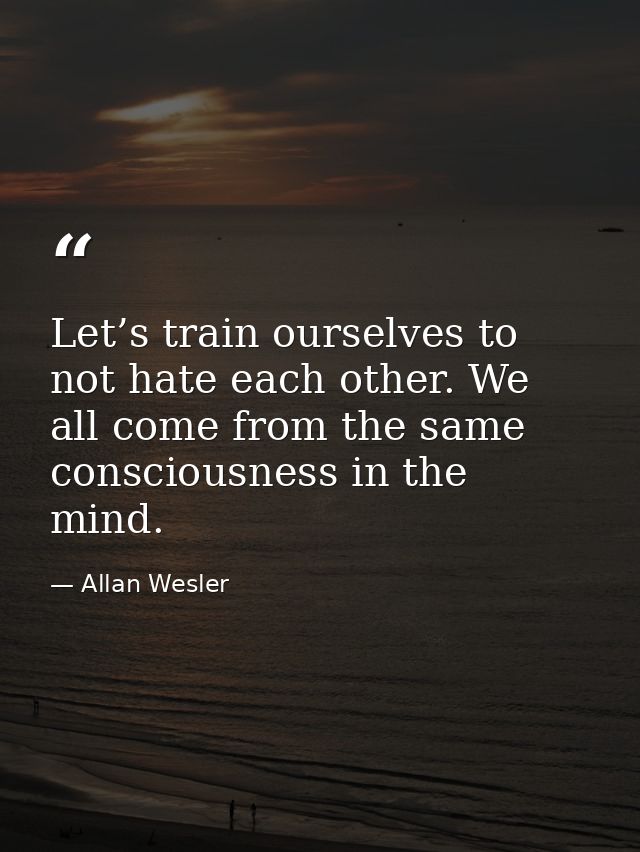 Let’s train ourselves to not hate each other. We all come from the same consciousness in the mind. — Allan Wesler