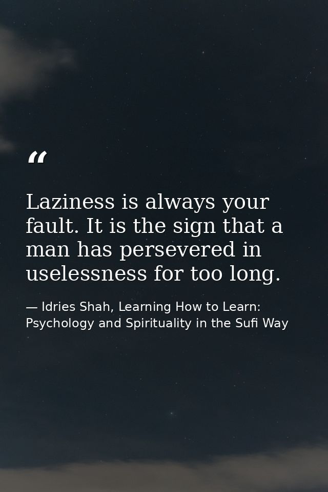 Laziness is always your fault. It is the sign that a man has persevered in uselessness for too long. — Idries Shah, Learning How to Learn: Psychology and Spirituality in the Sufi Way