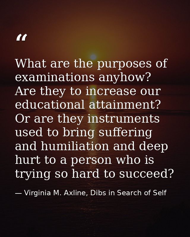 What are the purposes of examinations anyhow? Are they to increase our educational attainment? Or are they instruments u — Virginia M. Axline, Dibs in Search of Self