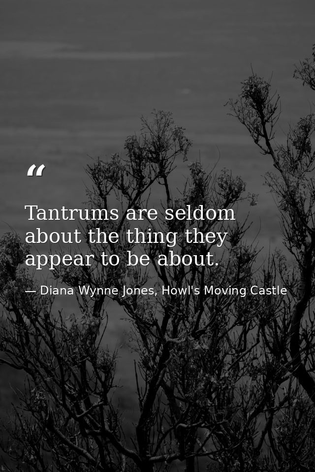 Tantrums are seldom about the thing they appear to be about. — Diana Wynne Jones, Howl's Moving Castle