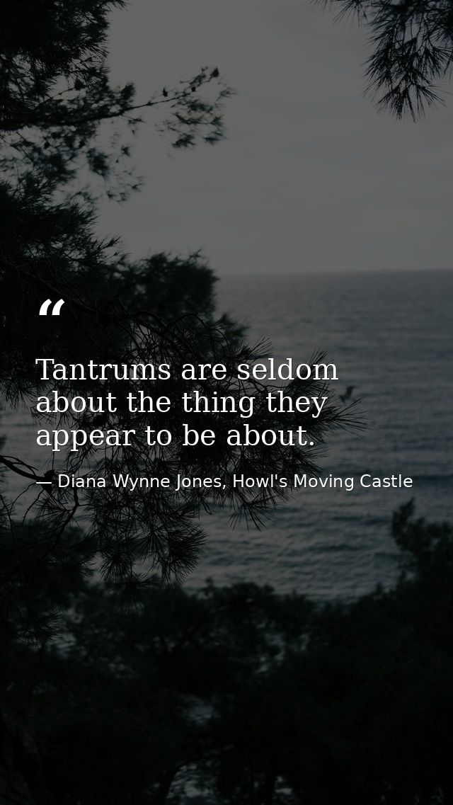 Tantrums are seldom about the thing they appear to be about. — Diana Wynne Jones, Howl's Moving Castle