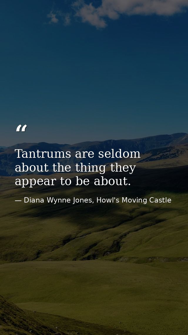 Tantrums are seldom about the thing they appear to be about. — Diana Wynne Jones, Howl's Moving Castle