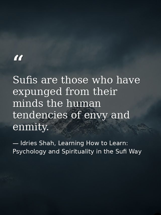 Sufis are those who have expunged from their minds the human tendencies of envy and enmity. — Idries Shah, Learning How to Learn: Psychology and Spirituality in the Sufi Way