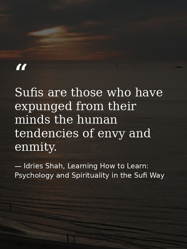 Sufis are those who have expunged from their minds the human tendencies of envy and enmity. — Idries Shah, Learning How to Learn: Psychology and Spirituality in the Sufi Way
