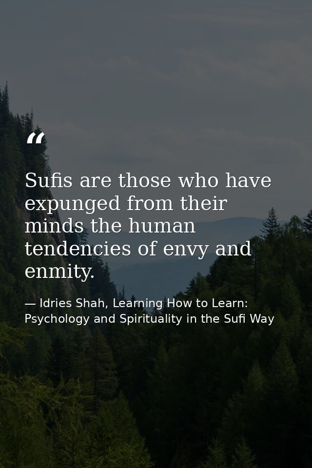 Sufis are those who have expunged from their minds the human tendencies of envy and enmity. — Idries Shah, Learning How to Learn: Psychology and Spirituality in the Sufi Way