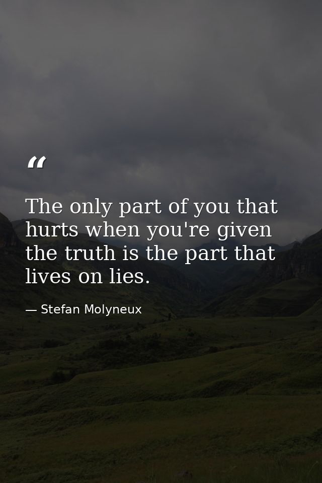 The only part of you that hurts when you're given the truth is the part that lives on lies. — Stefan Molyneux