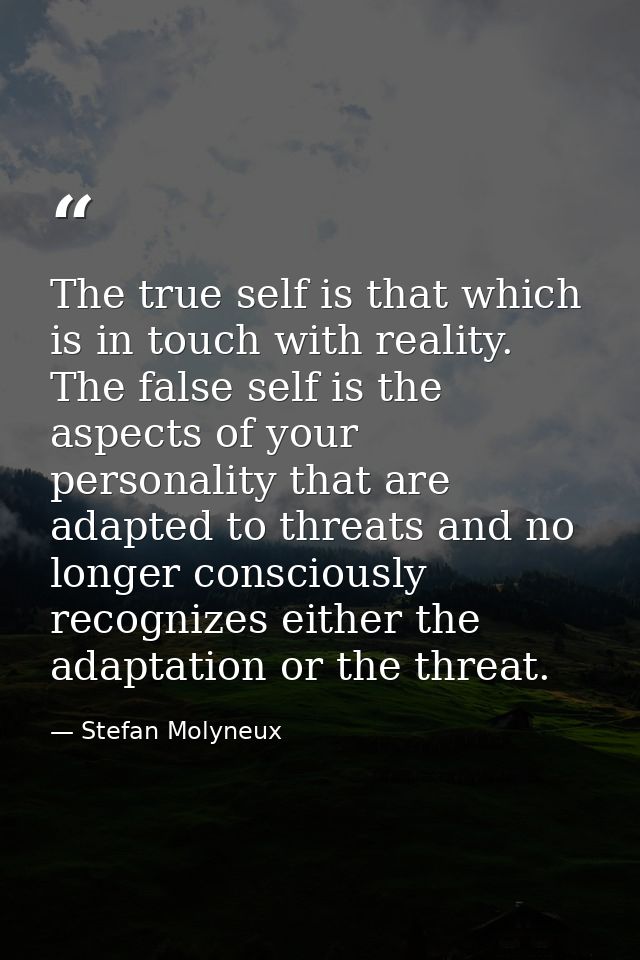 The true self is that which is in touch with reality. The false self is the aspects of your personality that are adapted — Stefan Molyneux