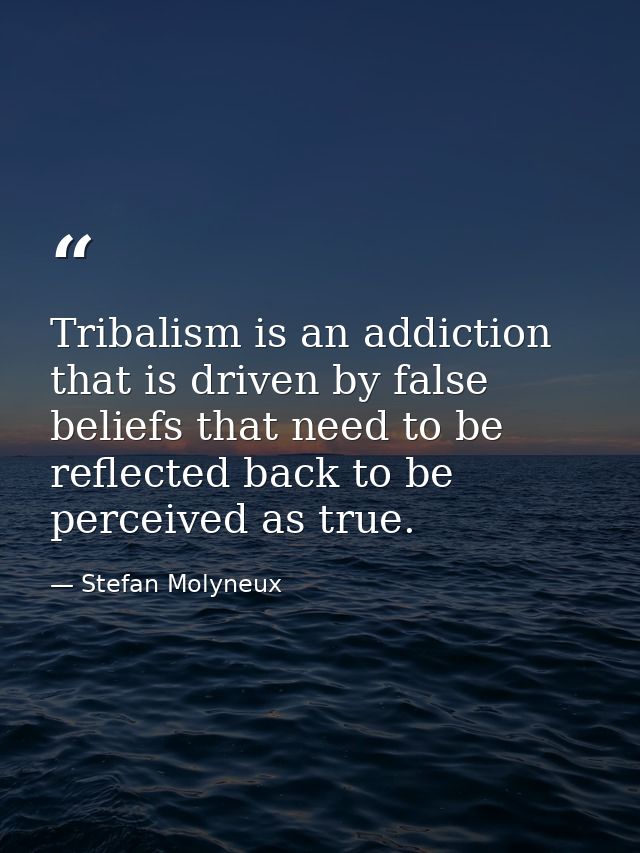 Tribalism is an addiction that is driven by false beliefs that need to be reflected back to be perceived as true. — Stefan Molyneux