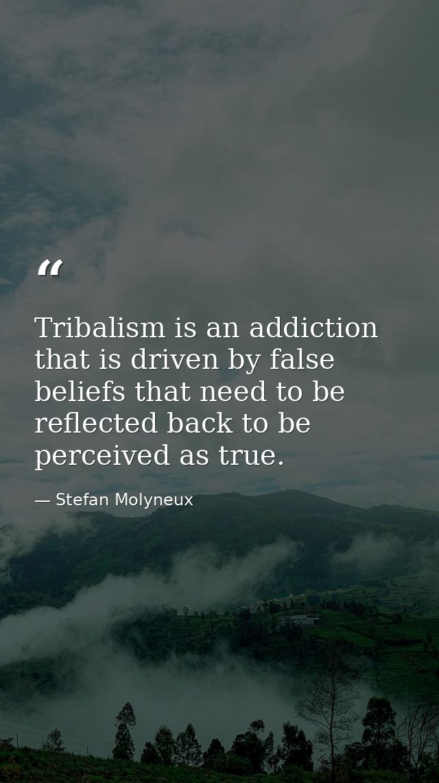 Tribalism is an addiction that is driven by false beliefs that need to be reflected back to be perceived as true. — Stefan Molyneux
