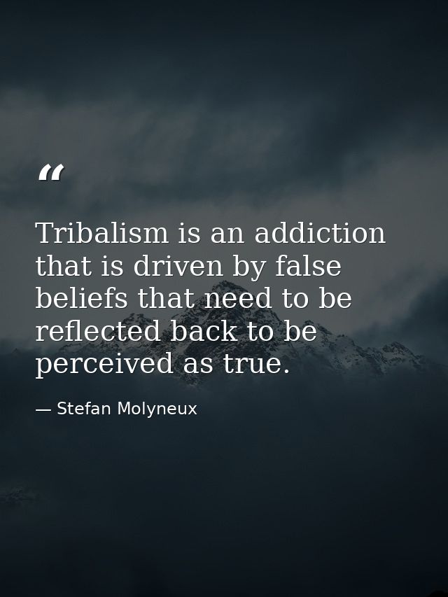 Tribalism is an addiction that is driven by false beliefs that need to be reflected back to be perceived as true. — Stefan Molyneux