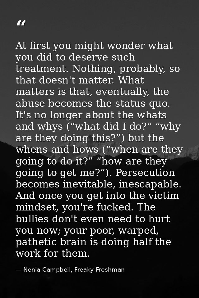 At first you might wonder what you did to deserve such treatment. Nothing, probably, so that doesn't matter. What matter — Nenia Campbell, Freaky Freshman