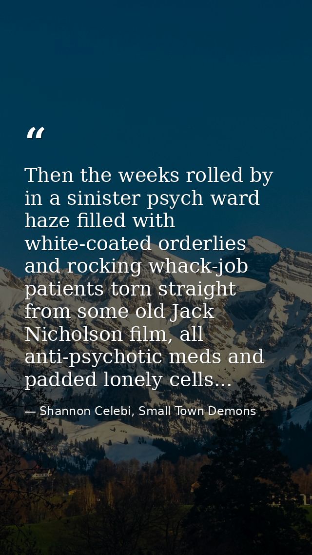 Then the weeks rolled by in a sinister psych ward haze filled with white-coated orderlies and rocking whack-job patients — Shannon Celebi, Small Town Demons