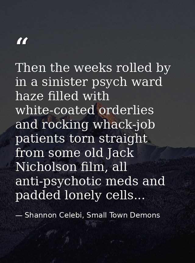 Then the weeks rolled by in a sinister psych ward haze filled with white-coated orderlies and rocking whack-job patients — Shannon Celebi, Small Town Demons