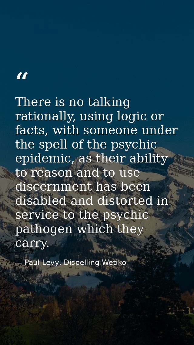 There is no talking rationally, using logic or facts, with someone under the spell of the psychic epidemic, as their abi — Paul Levy, Dispelling Wetiko