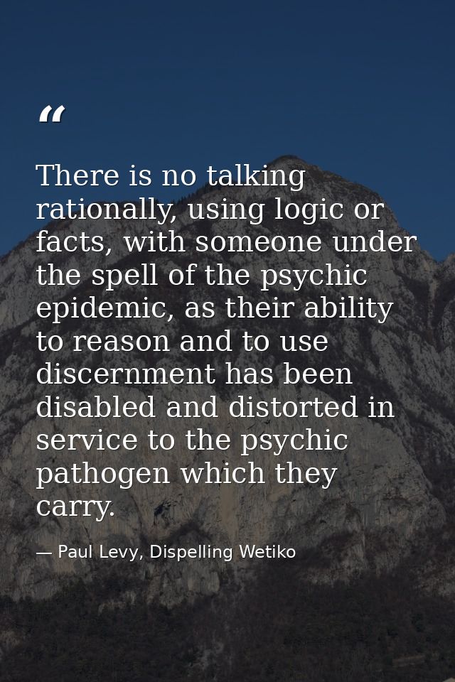 There is no talking rationally, using logic or facts, with someone under the spell of the psychic epidemic, as their abi — Paul Levy, Dispelling Wetiko