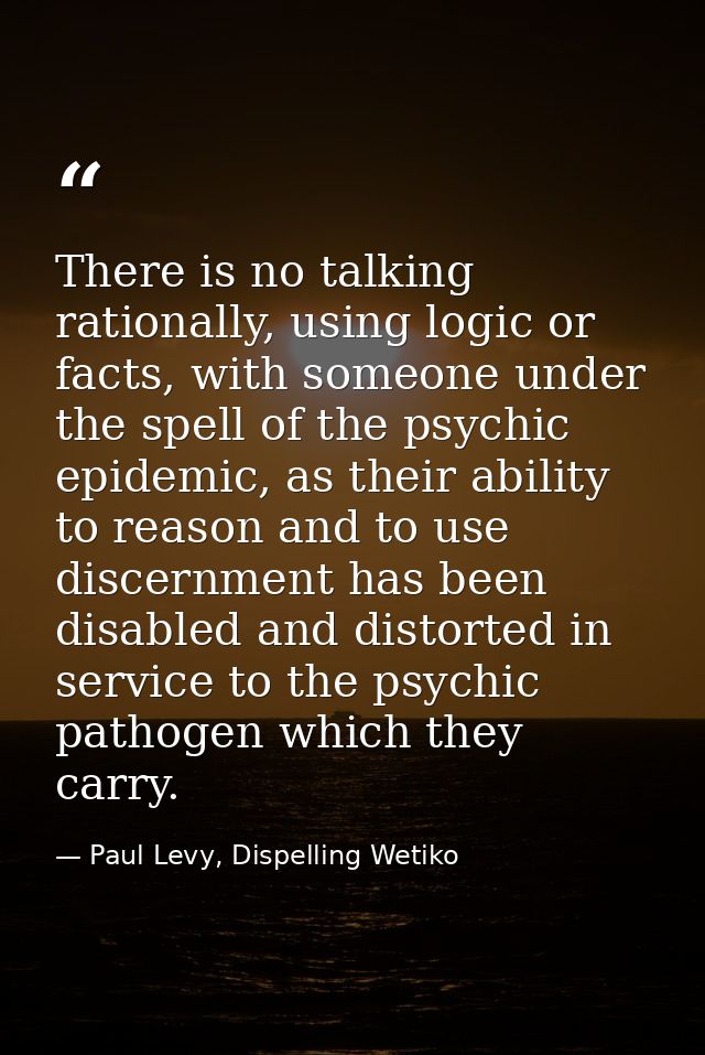 There is no talking rationally, using logic or facts, with someone under the spell of the psychic epidemic, as their abi — Paul Levy, Dispelling Wetiko