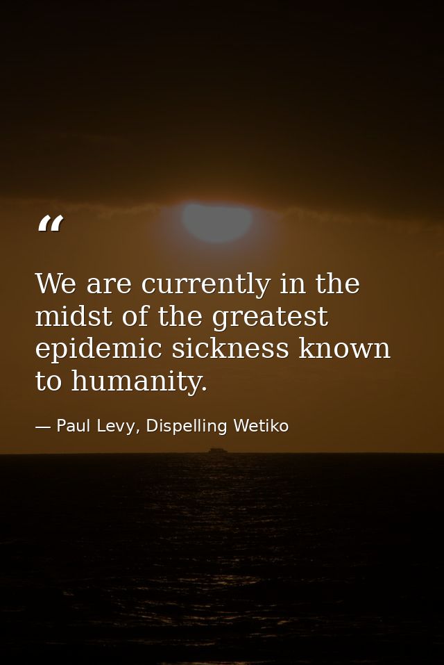 We are currently in the midst of the greatest epidemic sickness known to humanity. — Paul Levy, Dispelling Wetiko