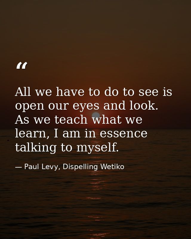 All we have to do to see is open our eyes and look. As we teach what we learn, I am in essence talking to myself. — Paul Levy, Dispelling Wetiko