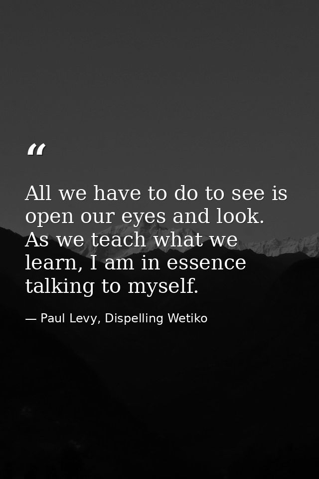 All we have to do to see is open our eyes and look. As we teach what we learn, I am in essence talking to myself. — Paul Levy, Dispelling Wetiko