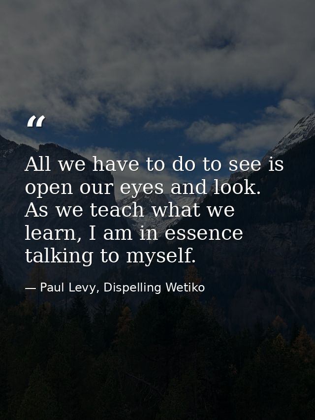 All we have to do to see is open our eyes and look. As we teach what we learn, I am in essence talking to myself. — Paul Levy, Dispelling Wetiko