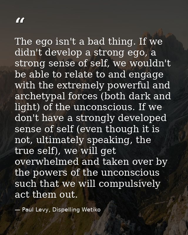 The ego isn't a bad thing. If we didn't develop a strong ego, a strong sense of self, we wouldn't be able to relate to a — Paul Levy, Dispelling Wetiko