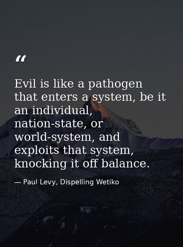 Evil is like a pathogen that enters a system, be it an individual, nation-state, or world-system, and exploits that syst — Paul Levy, Dispelling Wetiko