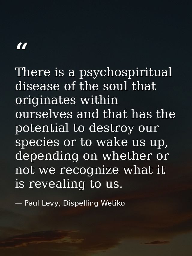 There is a psychospiritual disease of the soul that originates within ourselves and that has the potential to destroy ou — Paul Levy, Dispelling Wetiko