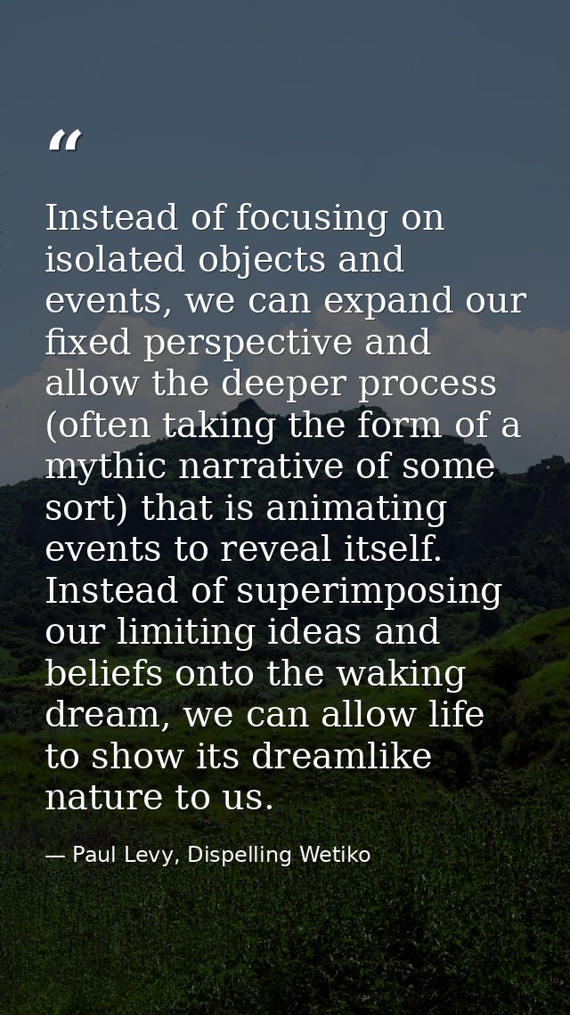 Instead of focusing on isolated objects and events, we can expand our fixed perspective and allow the deeper process (of — Paul Levy, Dispelling Wetiko
