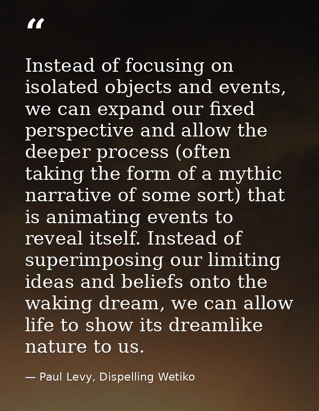 Instead of focusing on isolated objects and events, we can expand our fixed perspective and allow the deeper process (of — Paul Levy, Dispelling Wetiko