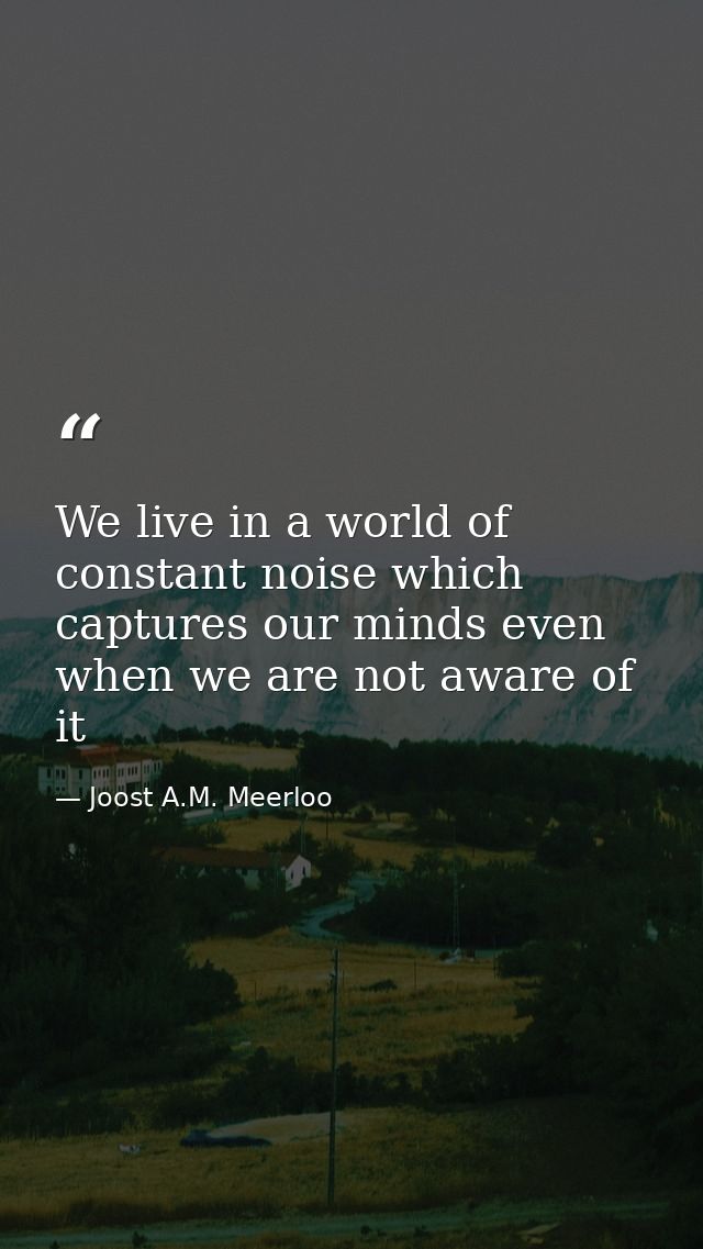 We live in a world of constant noise which captures our minds even when we are not aware of it — Joost A.M. Meerloo