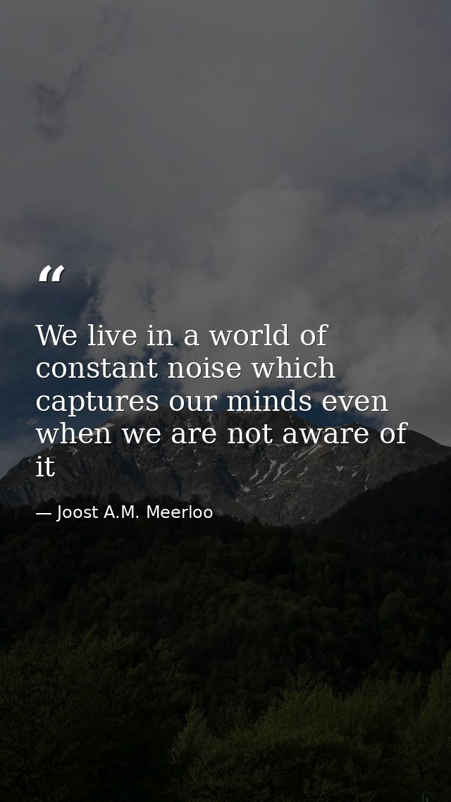 We live in a world of constant noise which captures our minds even when we are not aware of it — Joost A.M. Meerloo