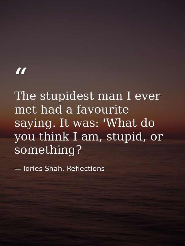 The stupidest man I ever met had a favourite saying. It was: 'What do you think I am, stupid, or something? — Idries Shah, Reflections