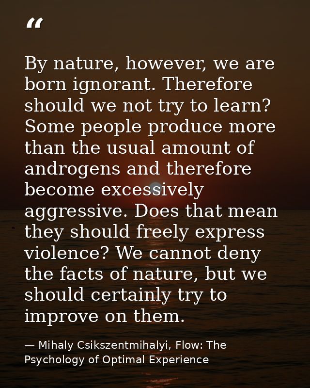 By nature, however, we are born ignorant. Therefore should we not try to learn? Some people produce more than the usual  — Mihaly Csikszentmihalyi, Flow: The Psychology of Optimal Experience