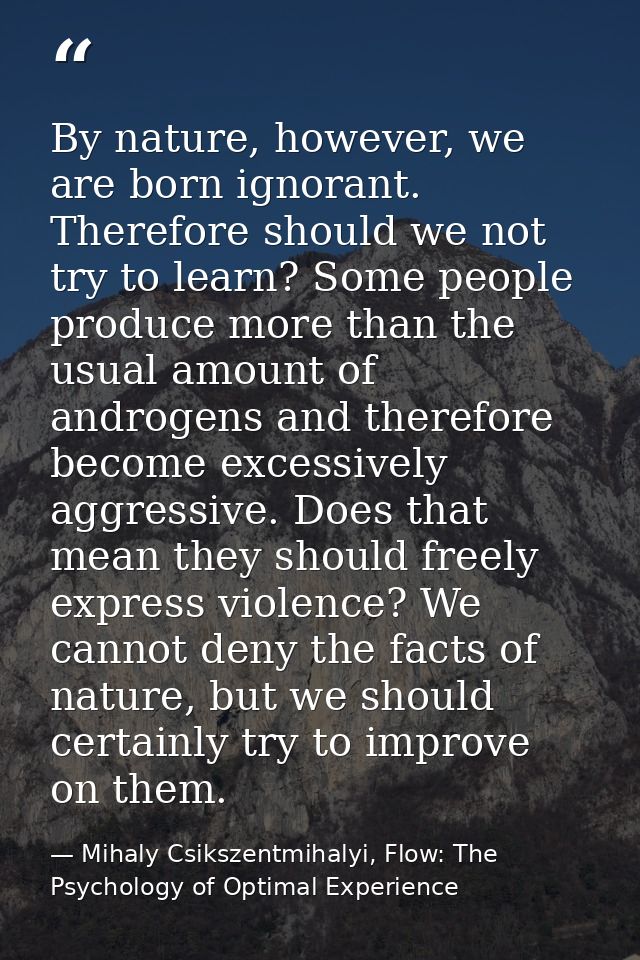 By nature, however, we are born ignorant. Therefore should we not try to learn? Some people produce more than the usual  — Mihaly Csikszentmihalyi, Flow: The Psychology of Optimal Experience