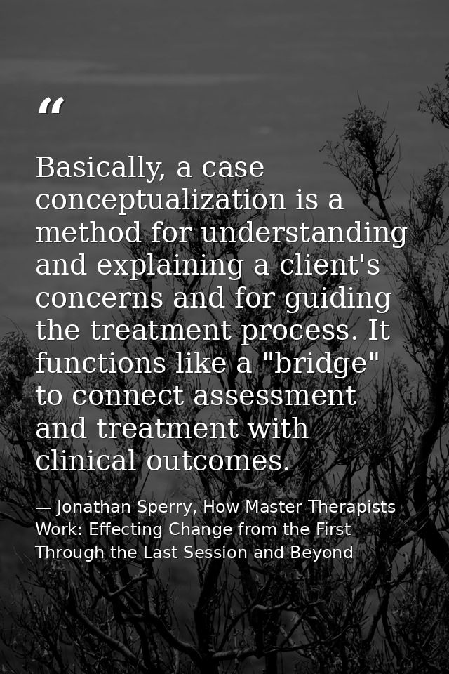 Basically, a case conceptualization is a method for understanding and explaining a client's concerns and for guiding the — Jonathan Sperry, How Master Therapists Work: Effecting Change from the First Through the Last Session and Beyond