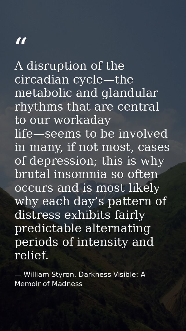 A disruption of the circadian cycle—the metabolic and glandular rhythms that are central to our workaday life—seems to b — William Styron, Darkness Visible: A Memoir of Madness